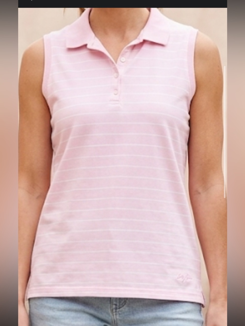 Lady Hagen Sleeveless Polo Top in Light Pink Stripe Size XL
